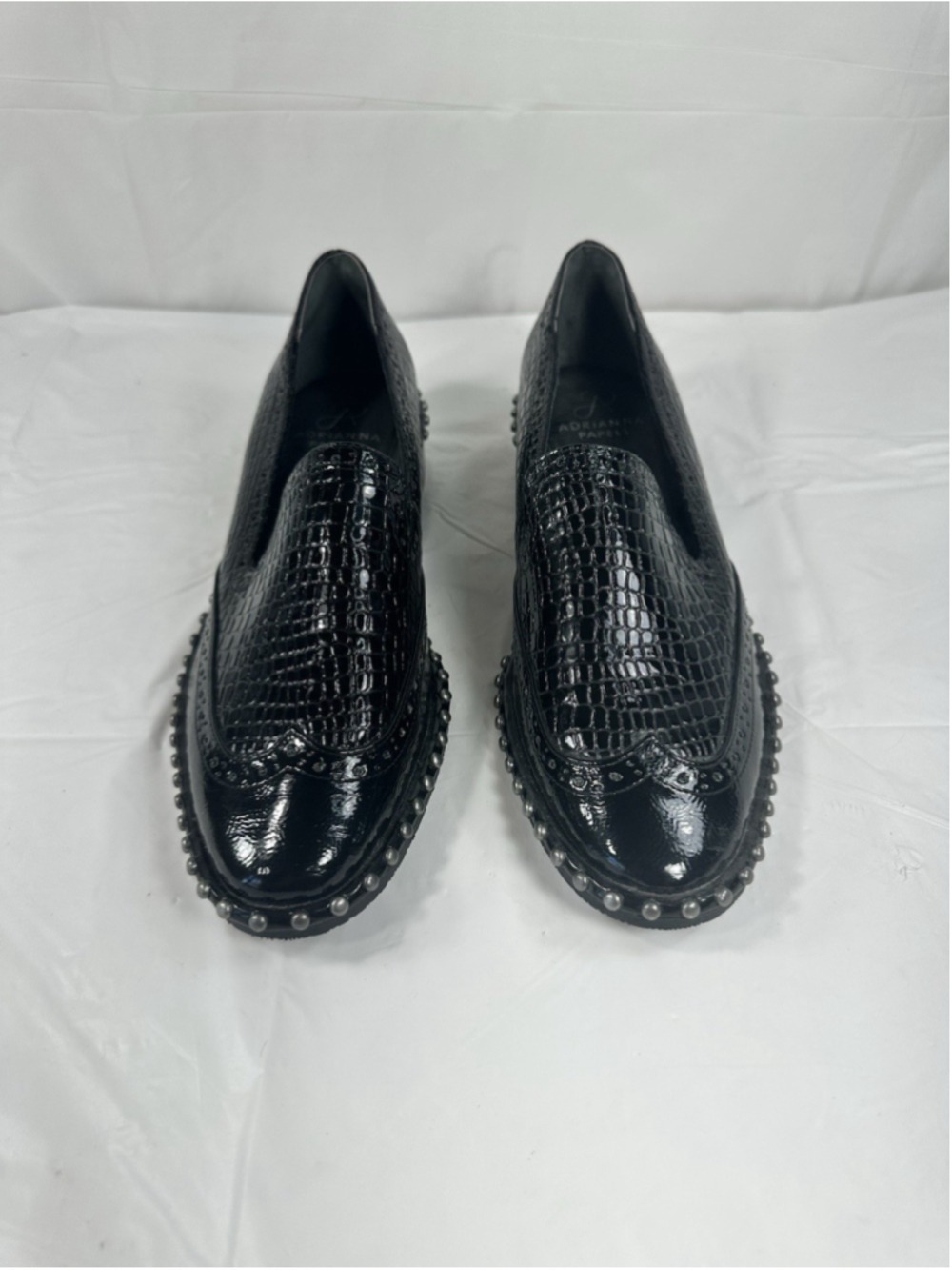 Adrianna Papell Prestyn loafer croc patent Size 8.5 Black Leather Studded